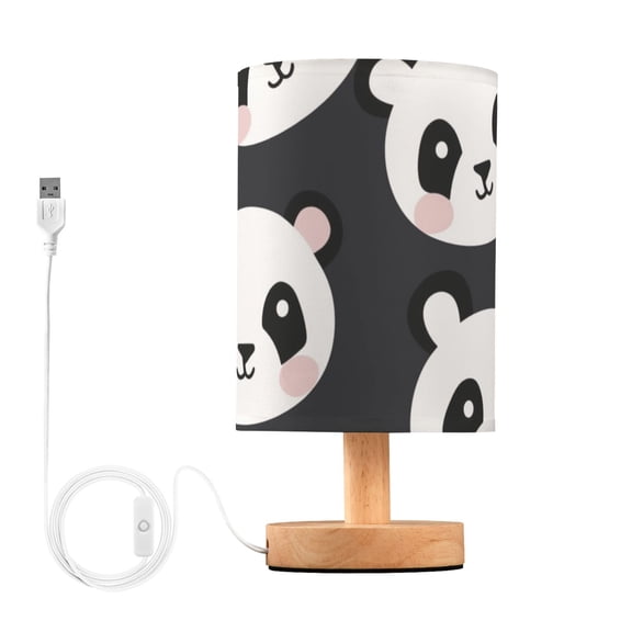 Bedside Desk Lamp LED Cute Panda Face Table Nightstand Lamps Warm Light Fabric Lampshade for Home Bedroom Office Living Room Decor