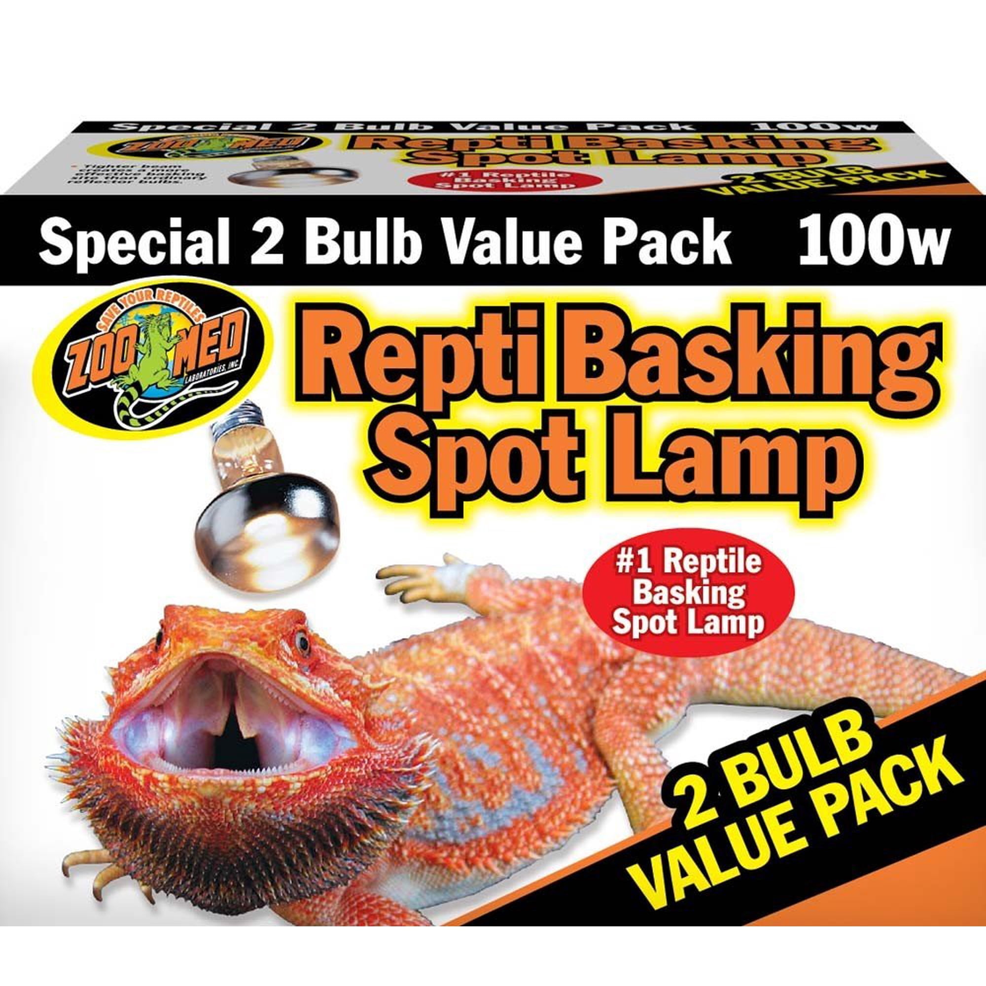 Zoo Med Repti Basking Spot Lamps 100W Unique Patented Double Reflector Beam 2Pk