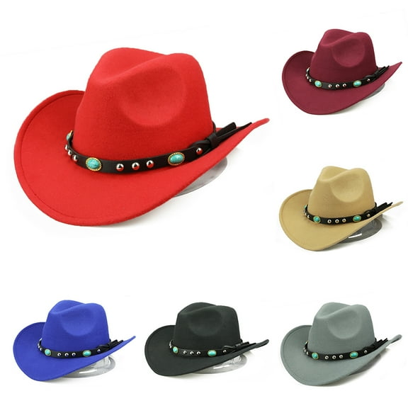 Yirtree Western Cowboy & Cowgirl Hat Pinch Front Wide Brim Style Fashion Rivet Roll Up Wide Brim Western Cowboy Cowgirl Hat Sombrero Jazz Cap