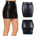 thumbnail image 3 of Mini/Long Skirt Solid Color High Waist Slim Fit Skinny Matte Faux Leather Cozy Commuter Bodycon Skirt Streetwear, 3 of 7
