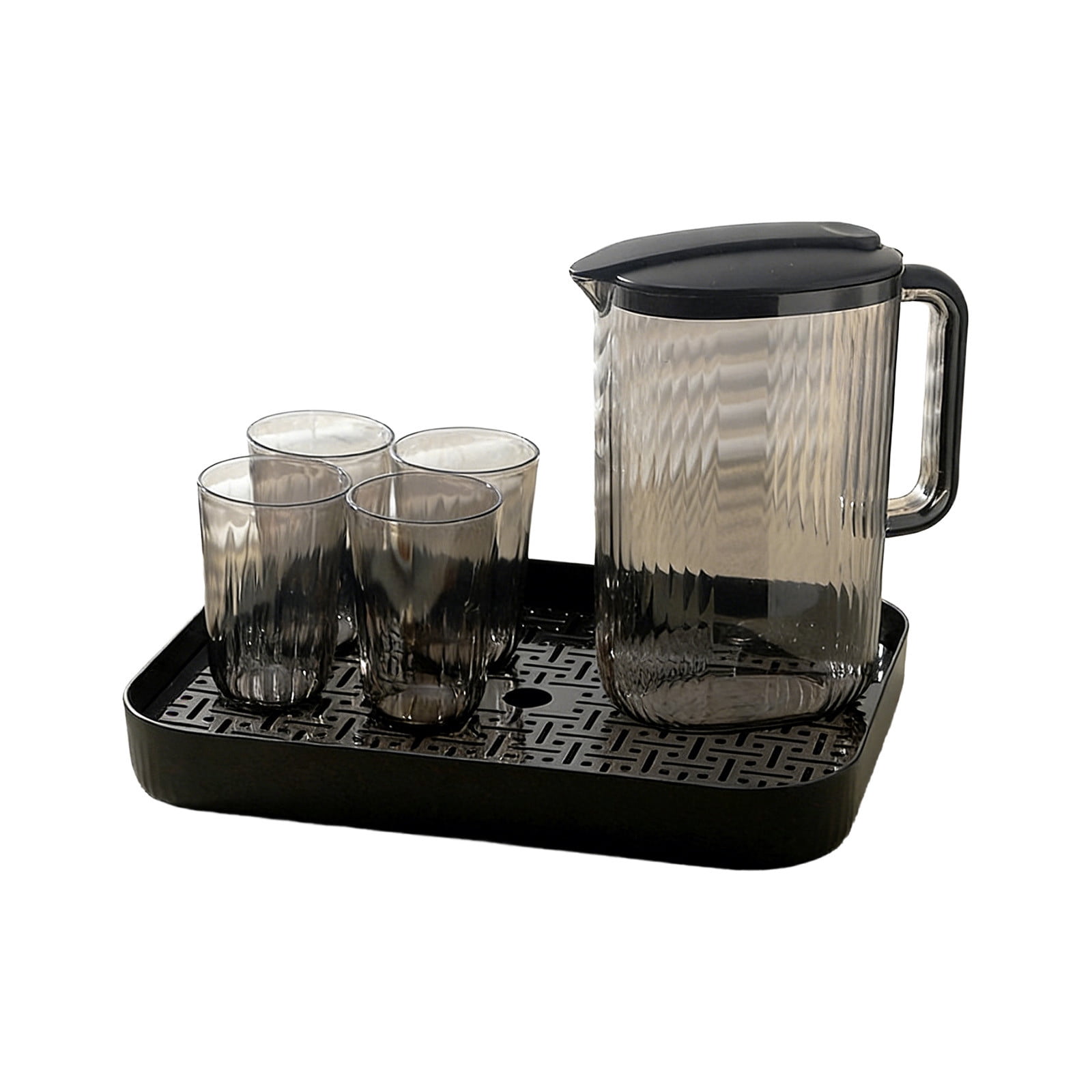 2000ML Large Capacity Cold Water Pitcher and Cup Tray Set Plastic Teapot and Fruit Tea Set Clear Beverage Jug with Drinking Utensils for Iced Tea Lemonade Party Barbecue Home Office