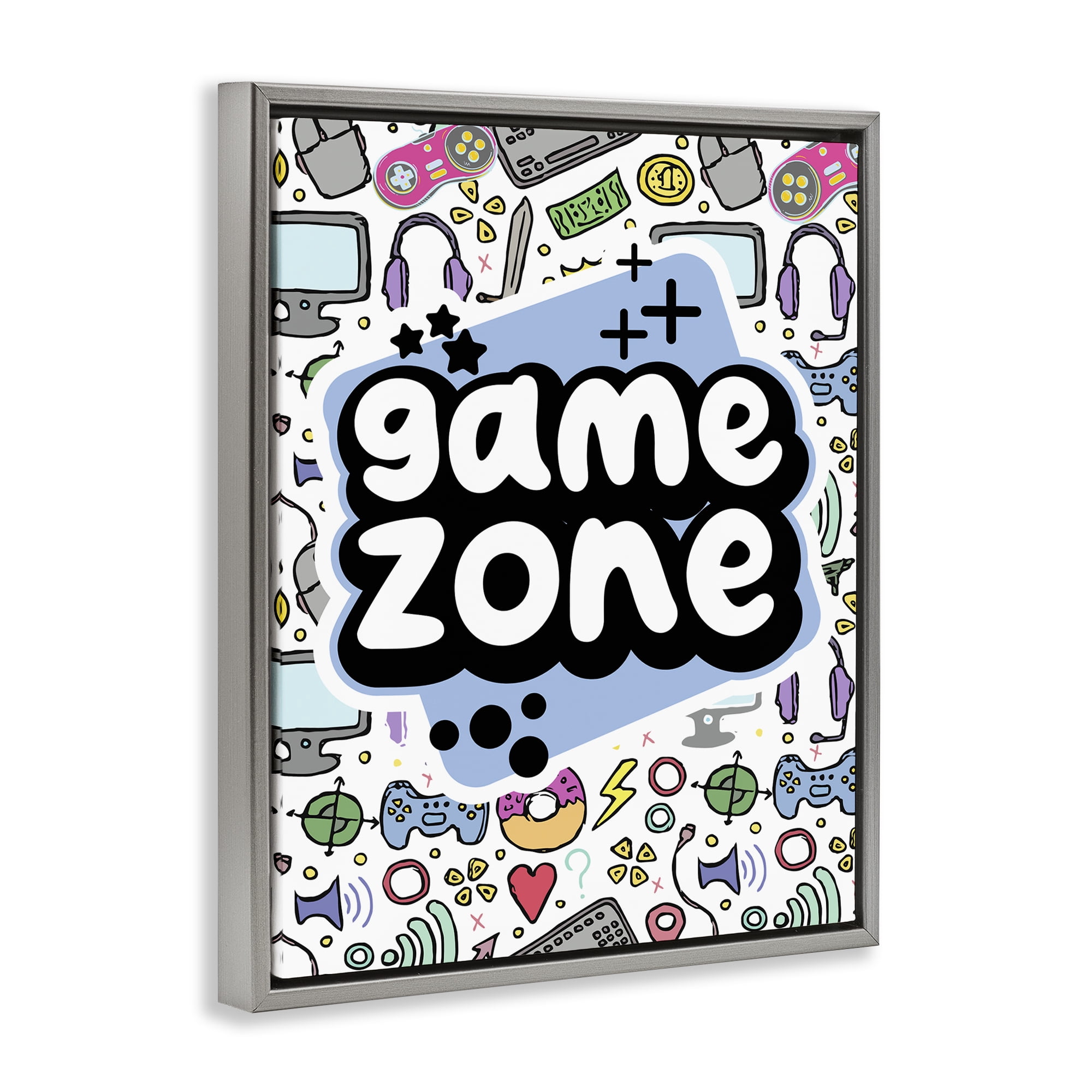 Stupell Industries Blue Game Zone Entertainment Painting Gray Floater Framed Canvas Art Print Wall Art, 17 x 21