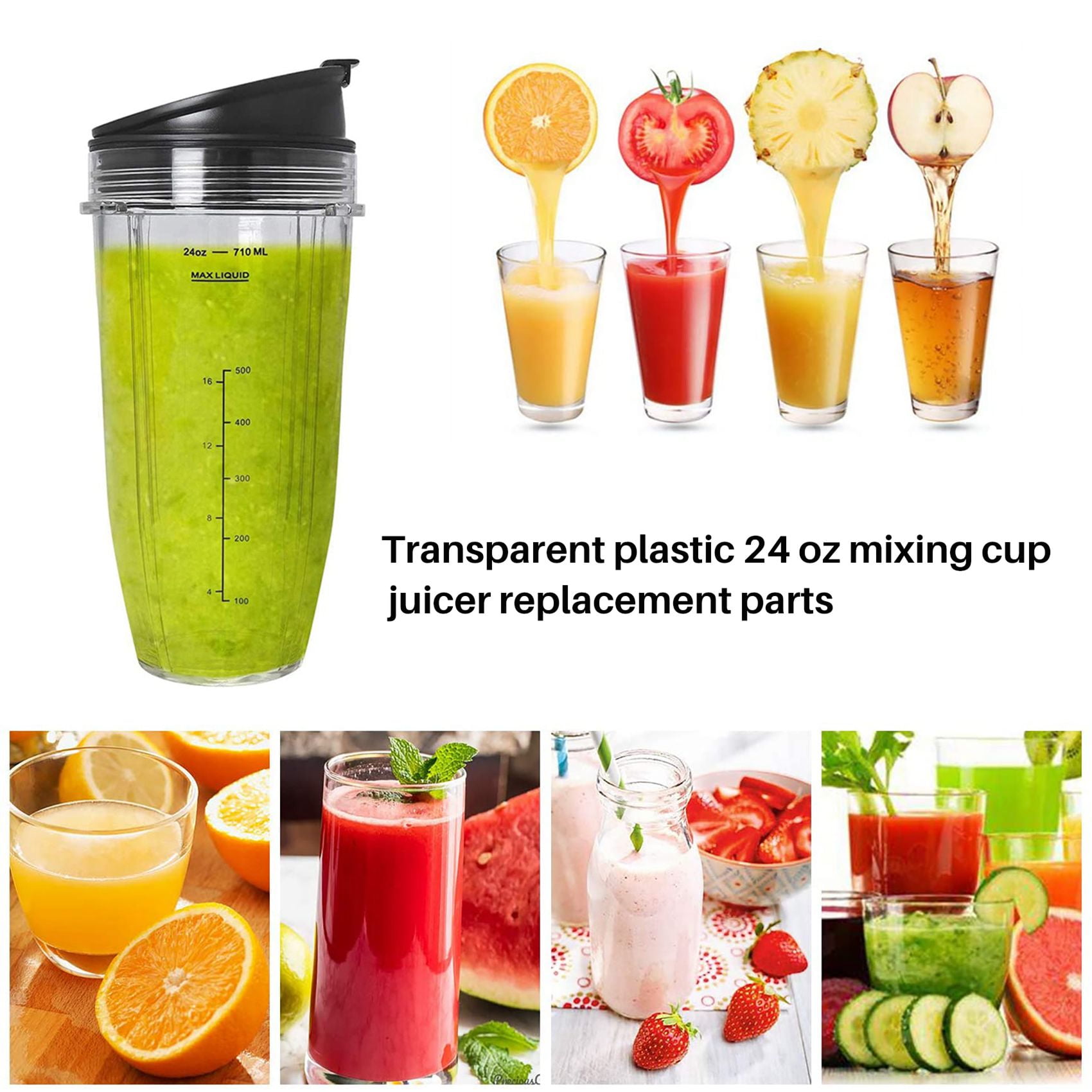 2-Pack 24oz Ninja Blender Cups with Sip & Seal Lid Blender Replacement  Parts Compatible with Nutri Ninja Auto IQ Series Blenders BL450 BL454 BL456