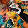 thumbnail image 3 of Castle Fairy Retro Sunset Surfboard 7-Piece Twin Bedding,Palm Wave Beach Graphic Bedding Comforter Set,Orange Teal,Black Reversible, 3 of 7