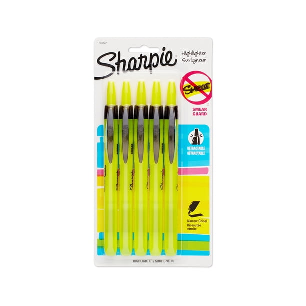 Iluminador Sharpie Accent con punta cincelada retráctil x5 unidades, color amarillo