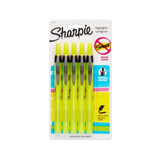 Iluminador Sharpie Accent con punta cincelada retráctil x5 unidades, color amarillo