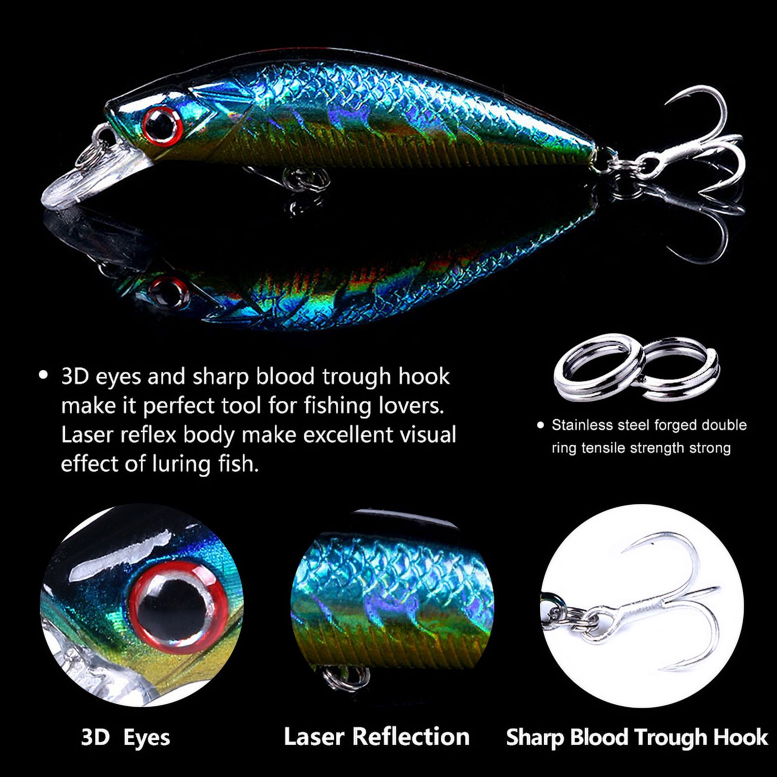 HENGJIA Fishing Lures Hard Bait Minnow VIB Lure with Treble Hook Life-Like Swimbait Fishing Bait Popper Crankbait Sinking Lure for Trout Bass Walleye Redfish, 10PCS