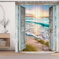 thumbnail image 2 of Beach Shower Curtain, Teal Blue Barn Door with Sea Shower Curtain Set, Hawaiian Sunset Scenery Sea Wave Retro Bathroom Decoration, Farmhouse Nautical Wedding Bathroom Curtain 72x72inches, 2 of 12