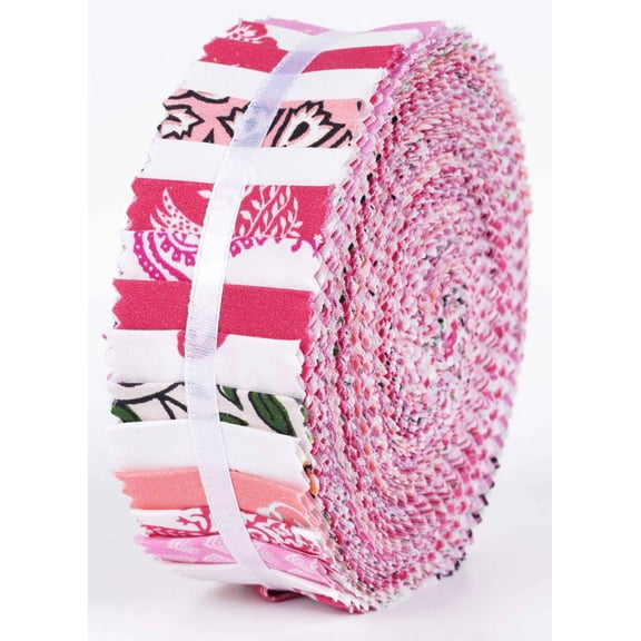 Soimoi 40Pcs Block Print Precut Fabrics Strips Roll Up 1.5x42inches Cotton Jelly Rolls For Quilting - Rose Pink