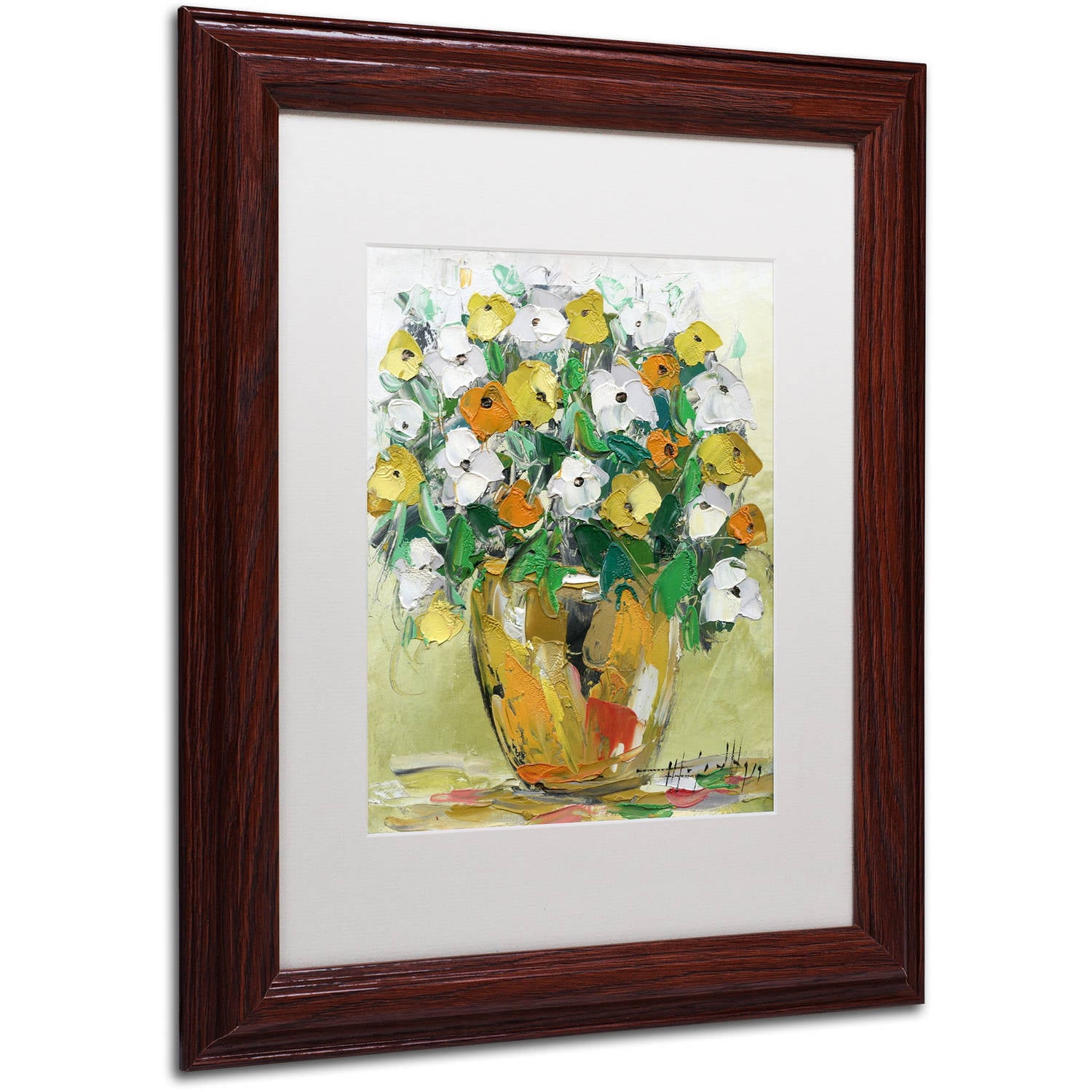 Trademark Fine Art "Spring Flowers in a Vase 4" Canvas Art by Hai Odelia, White Matte, Wood Frame