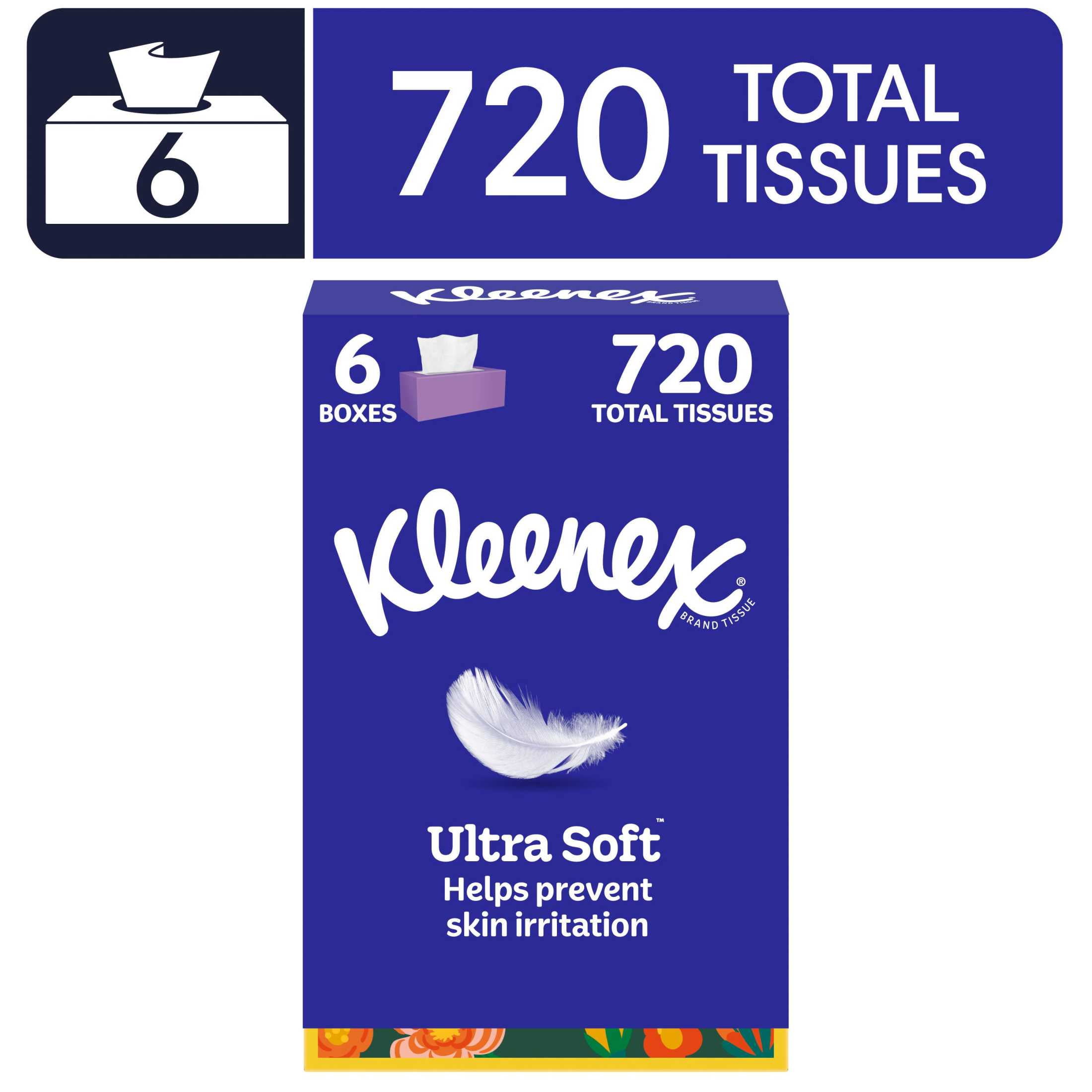 (24 pack) Kleenex Ultra Soft 3-Ply Flat Box Facial Tissues, 6 Pack (720 Total Tissues)