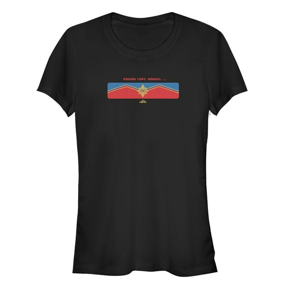 Junior's Marvel Captain Marvel Pixelated Pager Screen  Graphic Tee Black Large