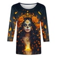 thumbnail image 6 of Xdegoge Dia De Los Muertos Shirt Women Day of The Dead Shirts Mexico Skeleton 3/4 Sleeve Tops Plus Size Mexican Skull Tequila T Shirt Vintage Holiday Party Blouses Tequila Costume Crew Neck Tshirts, 6 of 6