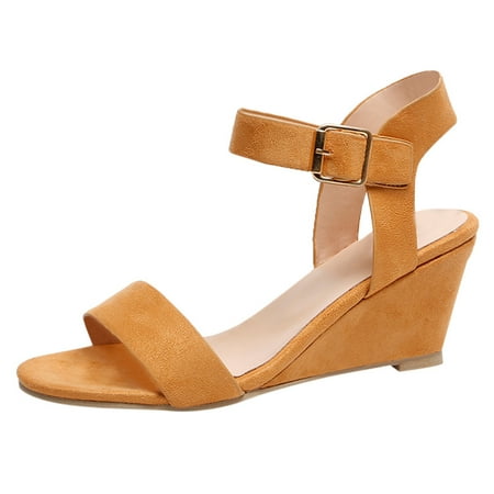 Women s Ladies Fashion Solid Womens Sandal Slippers Wedges Heel Buckle Strap Flat Sandals for Women Roman Shoes Sandals
