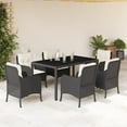 thumbnail image 1 of vidaXL 7 Piece Garden Dining Set with Cushions Black Poly Rattan, 1 of 5