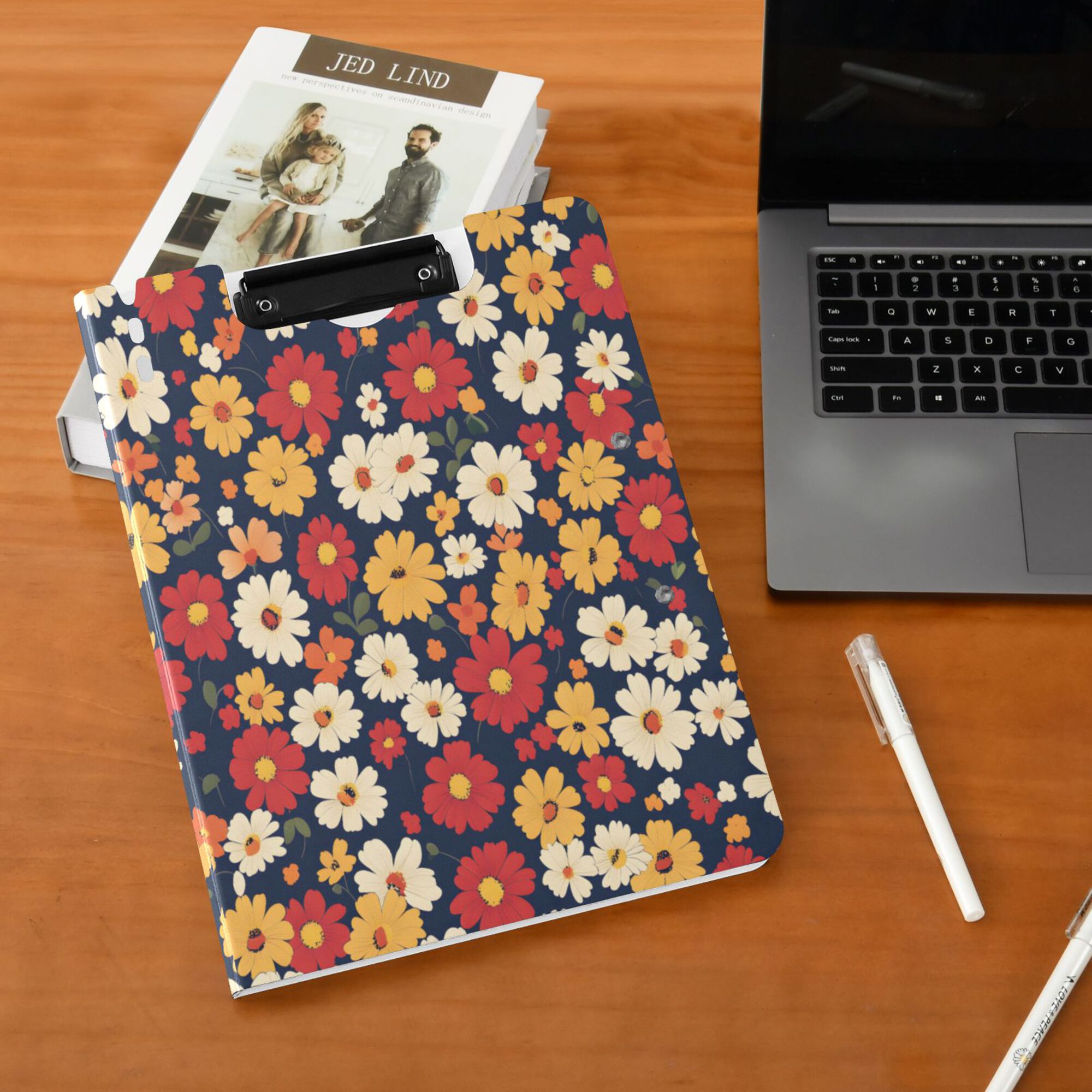 FORMRS A4 Clipboard Folder with Pen Holder Horizontal Foldable School Office Binder, Red Floral