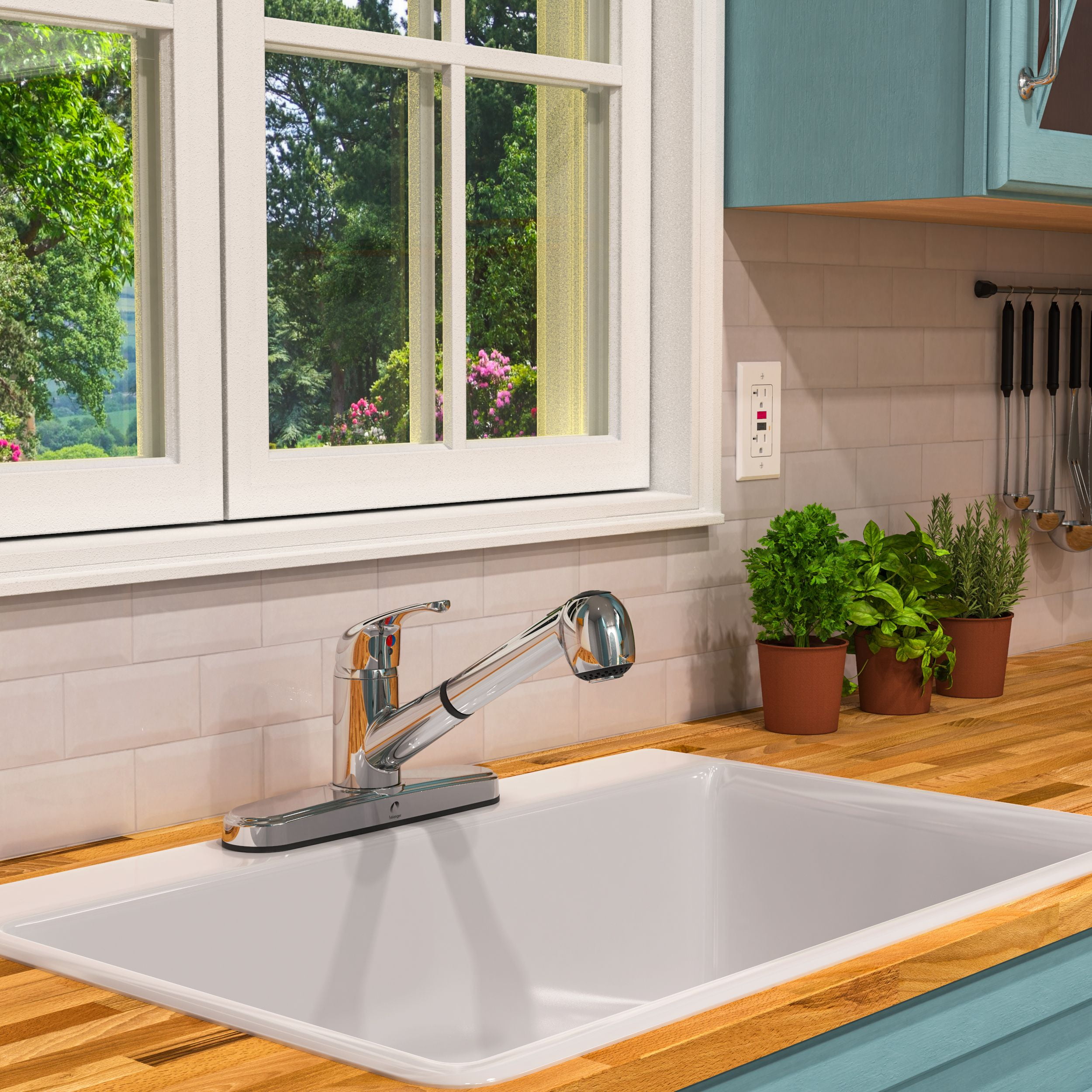 Stylewise by Keeney Single Handle Centerset Kitchen Faucet with Pull-Out Spray Head, Polished Chrome