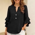 thumbnail image 5 of Womens Cotton Linen Summer Tops, Ruffle Short Sleeve Shirts for Women Casual Lightweight V Neck Button Up Dressy Blouses, 5 of 6