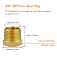 thumbnail image 5 of (6 Pack) 3/8 Inch NPT Male Brass Pipe Plug, Brass Outer Hex Thread Socket Pipe Fitting Plug, 5 of 6
