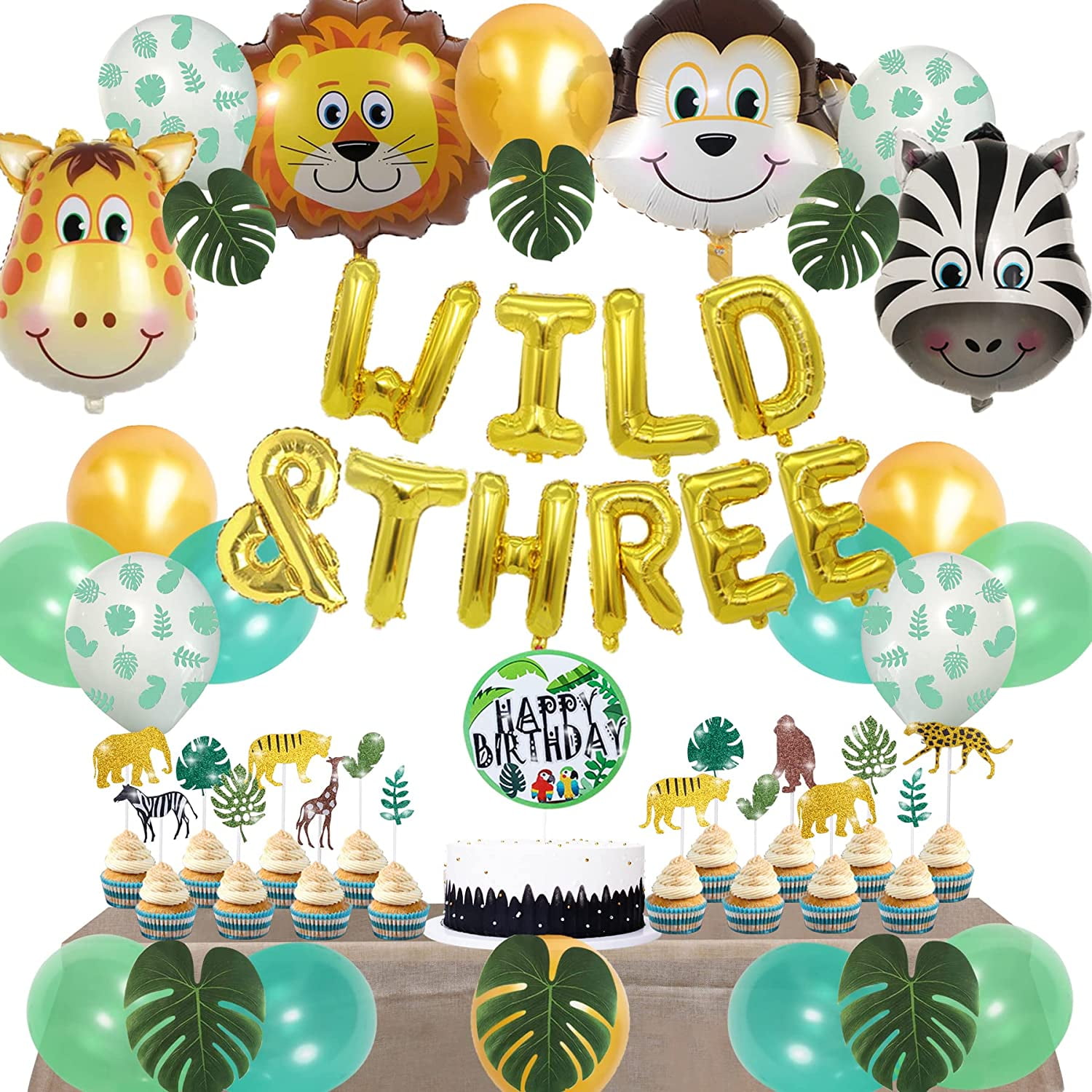 Wild Three Safari Jungle Birthday Party Decorations, Safari 3 Year Old Birthday Decorations,Jungle Birthday Cake Topper,24 Cupcake Toppers Safari Animal Balloon Zoo 3rd Birthday Decorations Wild Three Safari Jungle Birthday Party Decorations, Safari 3 Year Old Birthday Decorations,Jungle Birthday Cake Topper,24 Cupcake Toppers Safari Animal Balloon Zoo 3rd Birthday Decorations