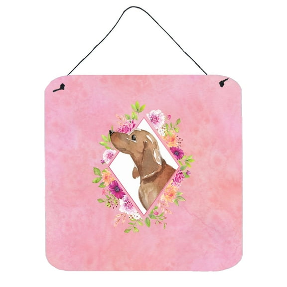 Carolines Treasures CK4207DS66 Dachshund Pink Flowers Wall or Door Hanging Prints 6x6 multicolor
