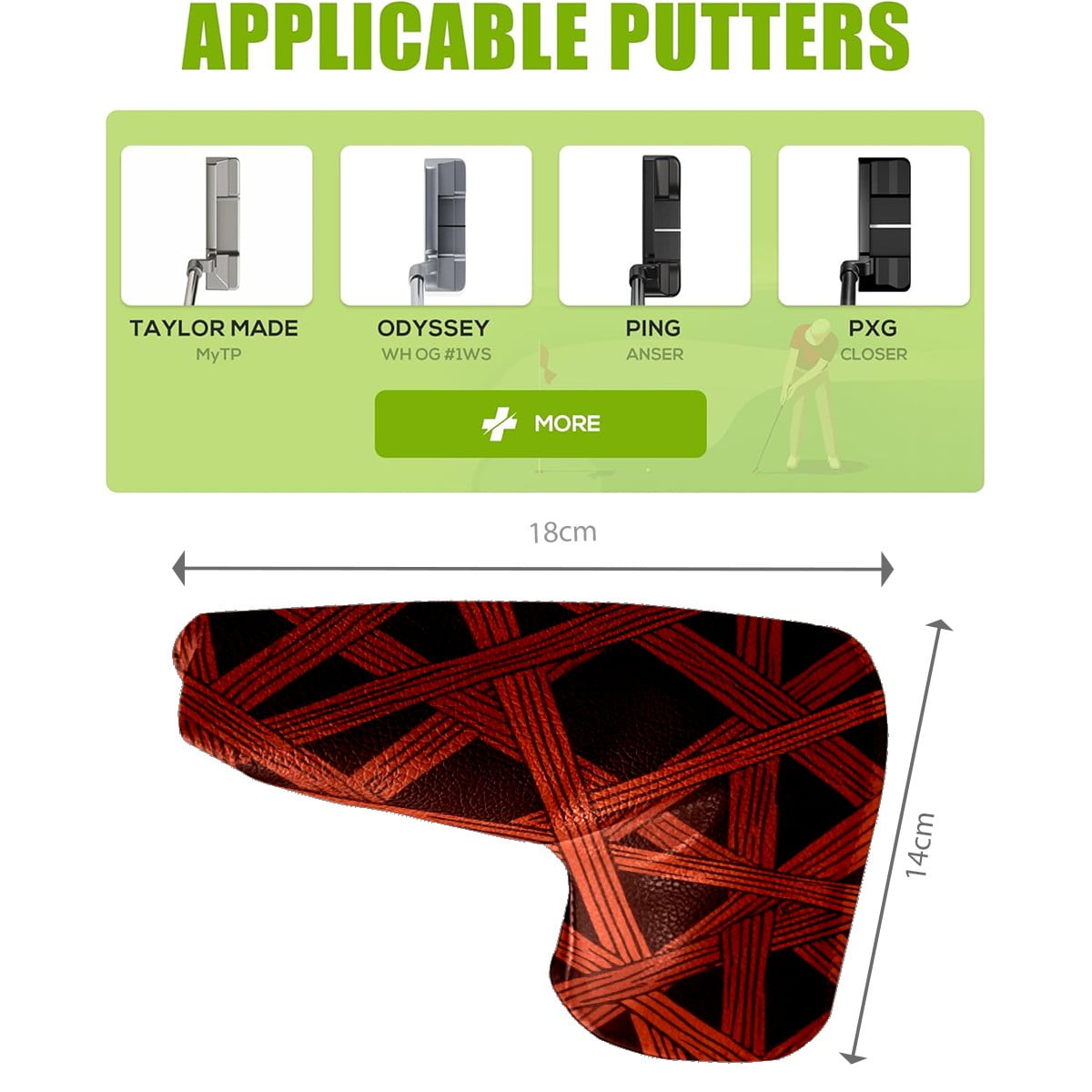Golf Club Head Cover | Leather Golf Club Putte Headcover , Waterproof Golf Club Head Cover Set Driver Headcovers for Golf Clubs Men Women Red Intertwine Design