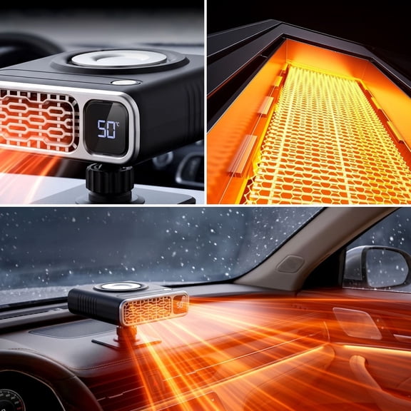 12V Portable Car Heater Fan, 3 Mode Heating Blower with Digital Display, Adjustable Angle Windshield Defroster Plug In Cigarette Lighter, Auto Interior Warmer for Winter Driving