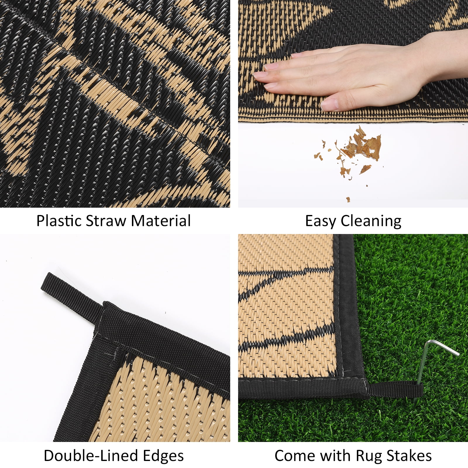 Ileading Outdoor Rugs for Patios 6'x9' Waterproof Patio Mat Plastic Straw Rug Reversible RV Camping Tent Rug Outside Area Rug for RV, Patios,Deck, Beach,Balcony, Camping