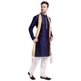 thumbnail image 4 of Indian Clothing Men's Kurta Pajama with Scarf Wedding Party Dress (Blue, M), 4 of 6