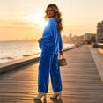 thumbnail image 5 of Clossjun Womens Velvet Sweat Suit 2 Pieces Casual Fashion Fall Outfits Long Sleeve Velour Top & Wide Leg Pant Lounge Sets for Work Out 2XL, 5 of 5