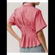 thumbnail image 4 of Camisas A Rayas con Botones para Mujer, Blusa Plisada de Corta con Corsé, Informal, de Verano. Rayas Rojas XL, 4 of 7