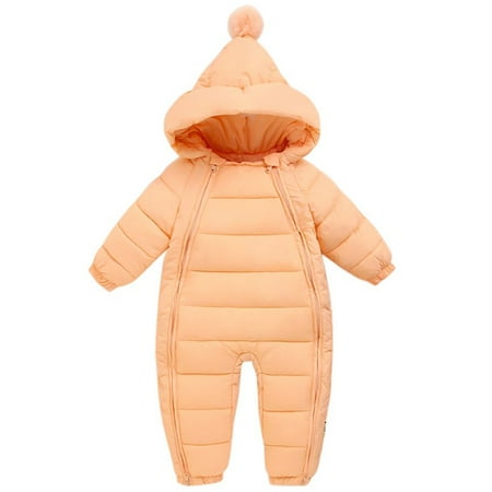 

0-24M Newborn Baby Girls Boys Double Zip Warm Snowsuit Jumpsuit Down Coat Hooded Romper Padded Playsuit Infant Winter Puffer Outwear