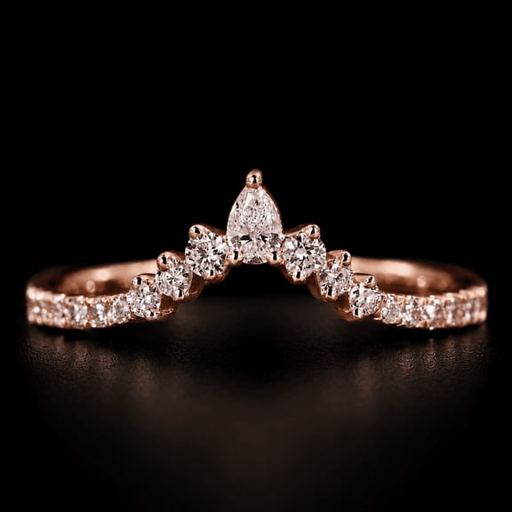 Diiro Moissanite Curved Wedding Band Ring Teardrop Diamond Stackable Anniversary Ring 10K Vermeil Rose Gold Engagement Fashion Jewelry