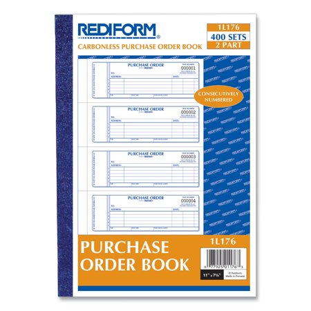1PC Rediform Purchase Order Book, 5 Lines, Two-Part Carbonless, 7 x 2.75, 4 Forms/Sheet, 400 Forms Total