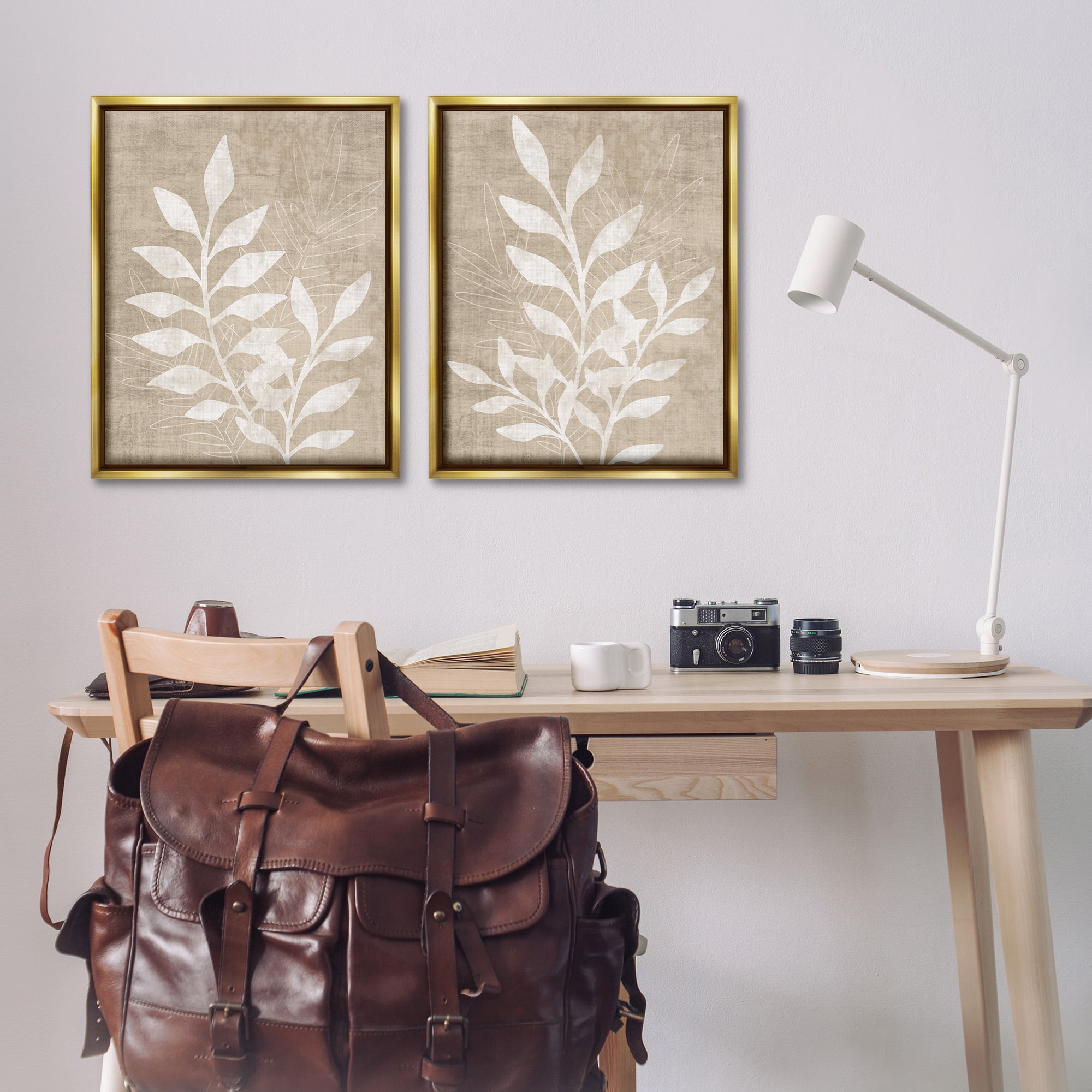Stupell Industries Boho Botanical Leaf Silhouette Botanical & Floral Painting Gold Floater Framed Canvas Art Print Wall Art, 25 x 31, Set of 2