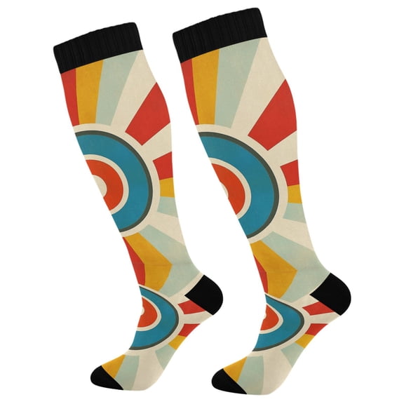 FORMRS Womens Knee High Socks Casual Long Thick Travel Daily Wear, 1 Pair, Colorful Circles