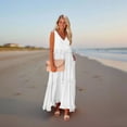 thumbnail image 4 of Evdexr Sun Dresses for Women 2025 Vacation Ruffle Tiered Flowy Maxi Dresses Beach Wedding Guest Dress with Pockets White L, 4 of 8