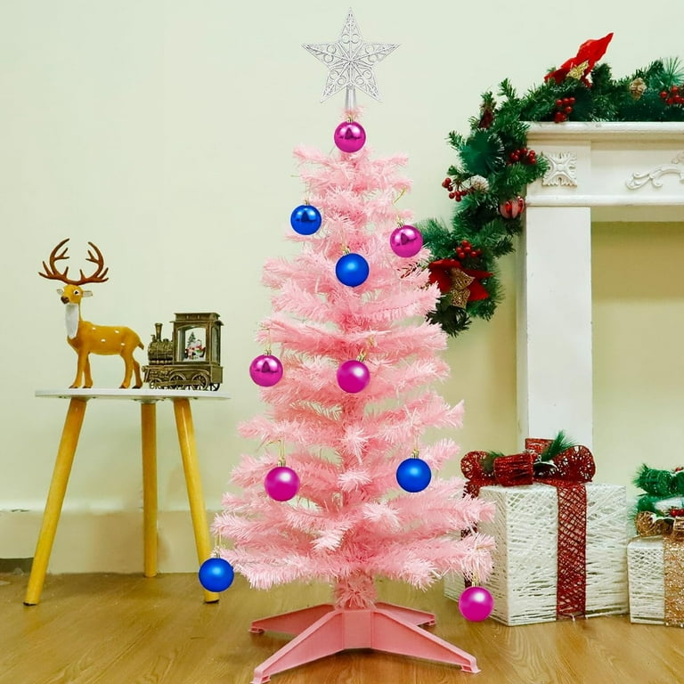 [ Remote Control & 8 Modes ] 3 ft Christmas Tree with Timer 50 Warm Lights 15 DIY Ball Ornaments 3D Star Battery Operated Artificial Pencil Full Tree