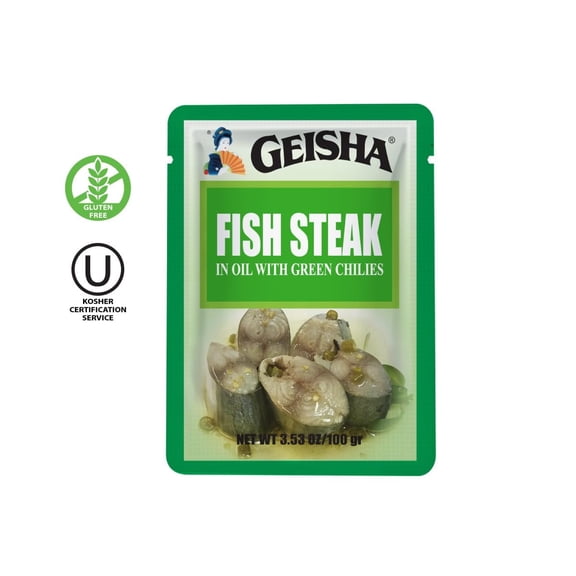 GEISHA Fish Steak in Oil with Green Chilies 3.53oz (Pack of 24), Fish Steak| HALAL & Kosher Certified – Gluten Free – Wild Caught – Good Source of Protein