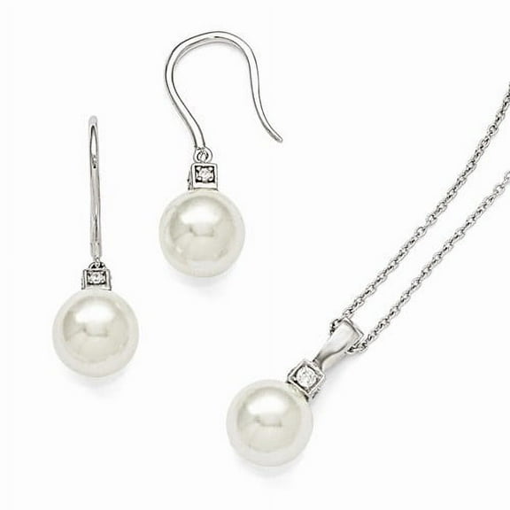 Majestik Pearl CZ Earring Necklace Set