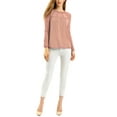 thumbnail image 2 of INSPIRE CHIC Women's Round Neck Casual Blouses Lace Floral Long Sleeve Chiffon Tops S Dark Pink, 2 of 8