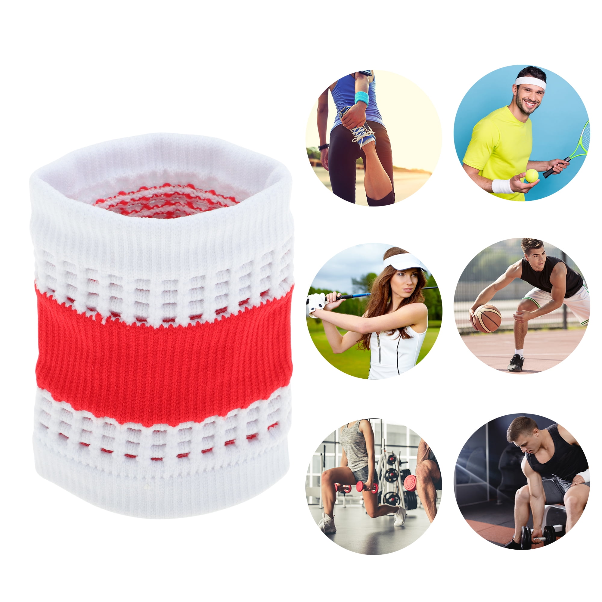 Unique Bargains Durable Perspiration Wicking Wrist Sweatbands 1 Pc White Red
