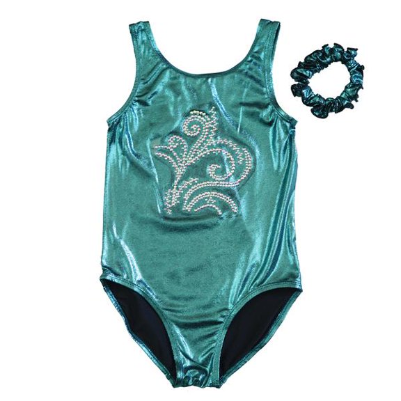 Wenchoice Turquoise Flower Leotard & Hair Tie - Infant, Toddler, Girls & Women Kids L(7-8Y)