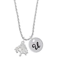 thumbnail image 1 of Delight Jewelry Silvertone Medium Tree of Life Silvertone Script Initial Disc - U - Charm Necklace, 20"+3", 1 of 4