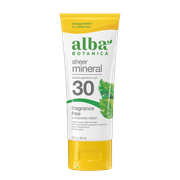 Alba Botanica Sheer Mineral Sunscreen Lotion SPF 30, Fragrance Free, 3 fl oz