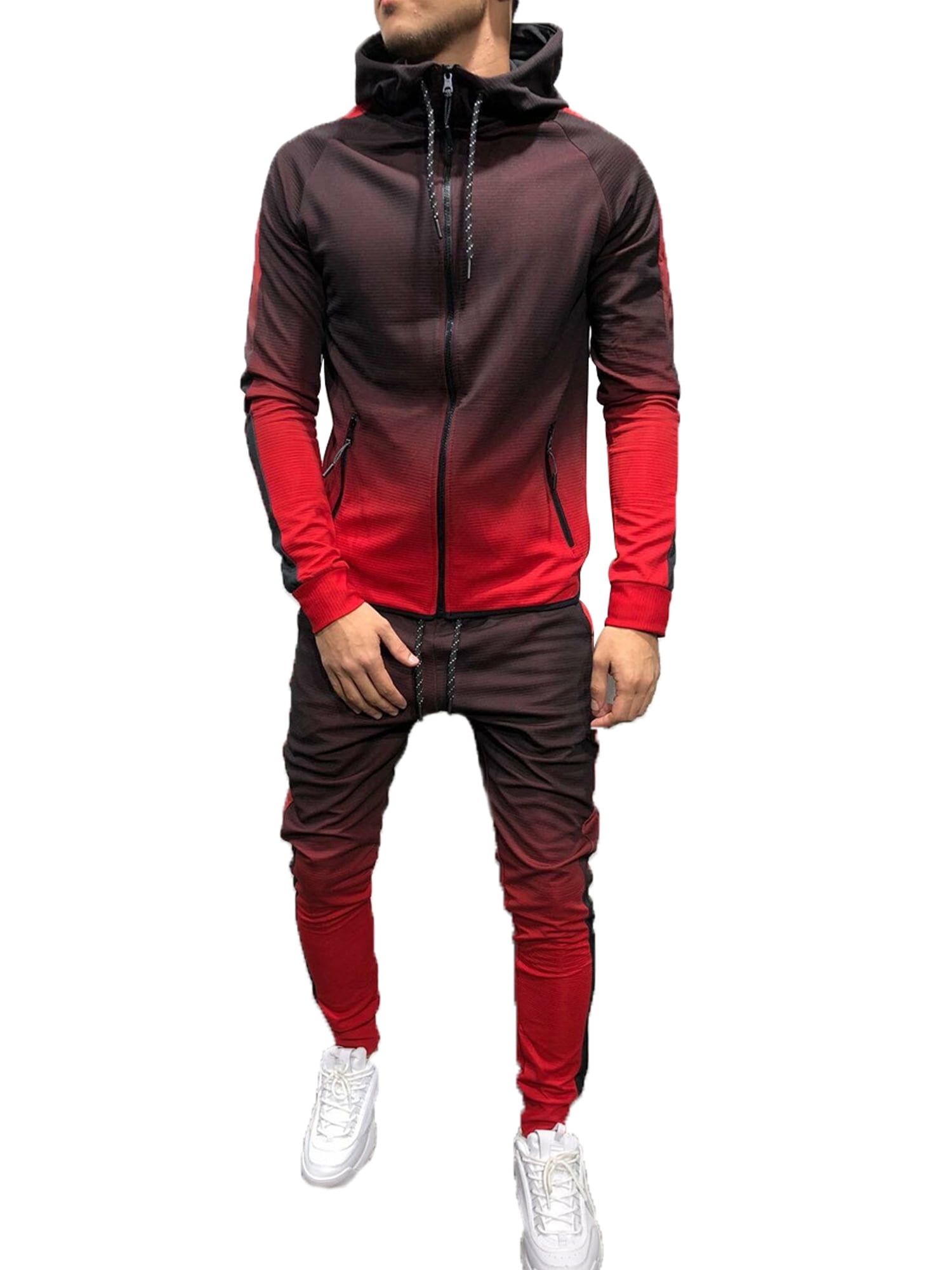 Pants Sweatsuit Outfit Set X-Future Mens Gym Hooded 2 Piece Stud Jogging Zipper Athletic Coat