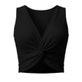 thumbnail image 5 of Telankuip Women's V-Neck Twist Front Sleeveless Ribbed Knit Tank Tops Summer Stretchy Soft Comfortable Casual Cropped Vest Simple and Stylish Solid Color Basic Workout Tees Black XL, 5 of 5