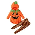 thumbnail image 3 of MEZZALL Baby Girls Boys Halloween Clothes Sets Long Sleeve Zipper Hooded Romper Tops Striped Pants Footed Leggings Classic Toddler Clothing, 3 of 9