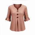 thumbnail image 5 of Hfnxid Women 3/4 Sleeve Shirts Loose Fit Ruffle Shirt Striped Button V Neck Blouses Solid Color Fall Clothes Khaki M, 5 of 6