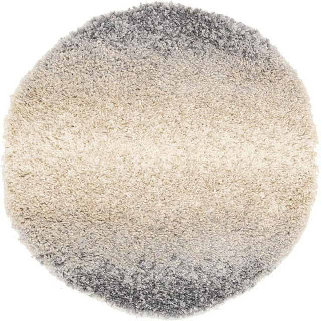 Unique Loom Hygge Shag Peluche & Tapis de Zone Confortable 3' 3 x 3' 3 Rond Gris/ivoire